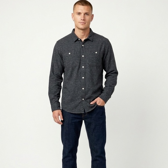 RVCA Dark Grey/Blue Speckled Long-Sleeve Button-Down Shirt XXL - Picture 2 of 6